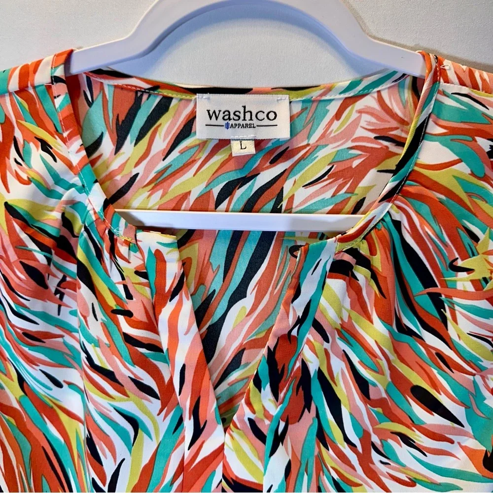 Washco Apparel Tropical Ruffled Sleeves Blouse Size Large - Picture 2 of 8